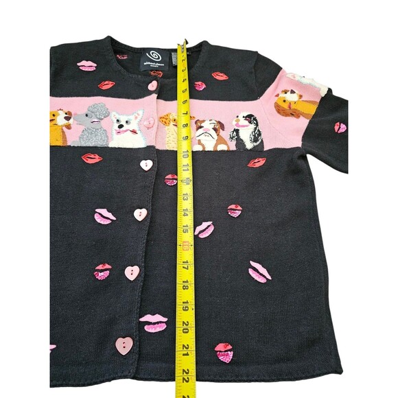 Michael Simon M Cardigan Dog Sweater Kiss Lips Embroidered Beaded Black Pink - Picture 11 of 16